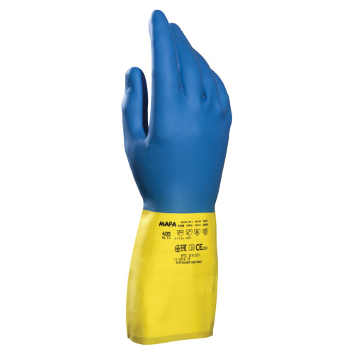 Перчатки латексно-неопреновые MAPA Duo Mix/Alto 405, хлопчатобумажные, размер 9 (L), синие/желтые