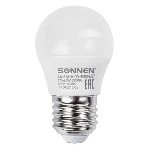 Лампа светодиодная SONNEN, 7 (60) Вт, цоколь E27, шар, холодный белый свет, 30000 ч фото 3