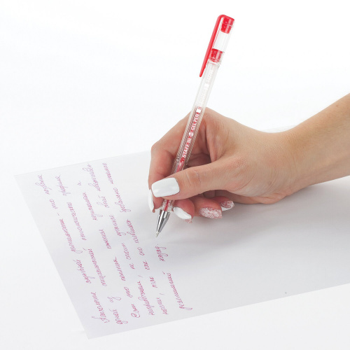 Ручка гелевая STAFF "Basic", красная, корпус прозрачный, хромированные детали, линия письма 0,35 мм фото 3