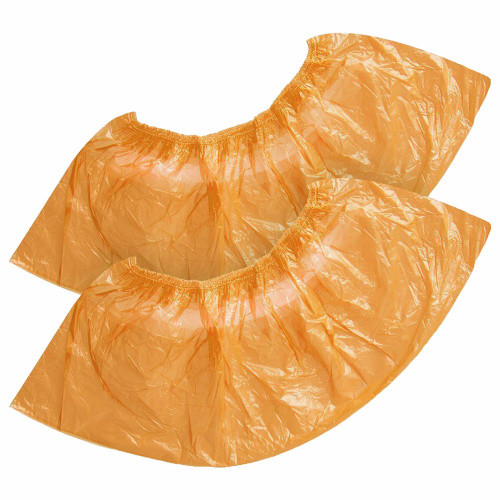 Бахилы оранжевые КОМПЛЕКТ 100 штук (50 пар) СТАНДАРТ+, размер 39х14 см, 16 мкм, 2,6 г, ELEGREEN фото 2