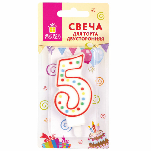 Свеча-цифра для торта ЗОЛОТАЯ СКАЗКА "5", с конфетти, 8,5 см, держатель, блистер фото 2