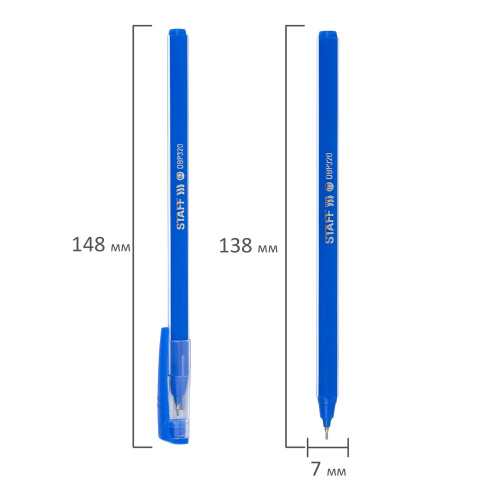 Ручка шариковая масляная STAFF Basic "OBP-320", корпус голубой, игольчатый узел 0,7 мм, синяя фото 6