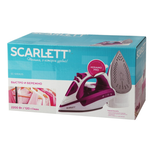 Утюг SCARLETT SC-SI30K25, 2200 Вт, керамическое покрытие, антинакипь, самоочистка, розовый фото 4
