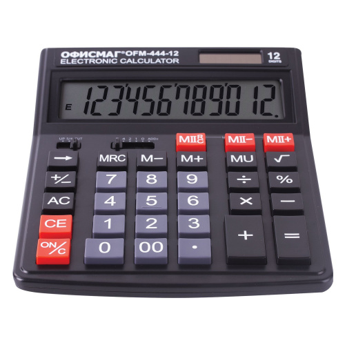 Калькулятор настольный ОФИСМАГ, 199x153 мм, 12 разрядов, двойное питание, черный фото 4