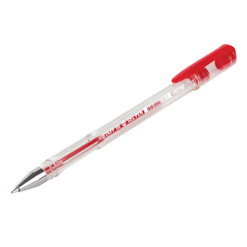 Ручка гелевая STAFF "Basic", красная, корпус прозрачный, хромированные детали, линия письма 0,35 мм фото 9