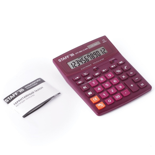 Калькулятор настольный STAFF, 200х150 мм, 12 разрядов, двойное питание, бордовый фото 4