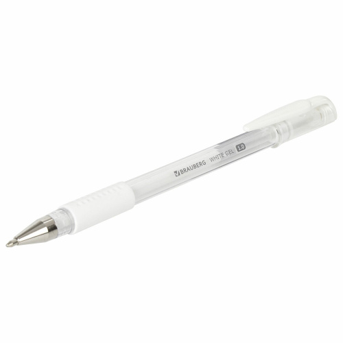 Ручка гелевая с грипом BRAUBERG "White", линия письма 0,5 мм, белая фото 5