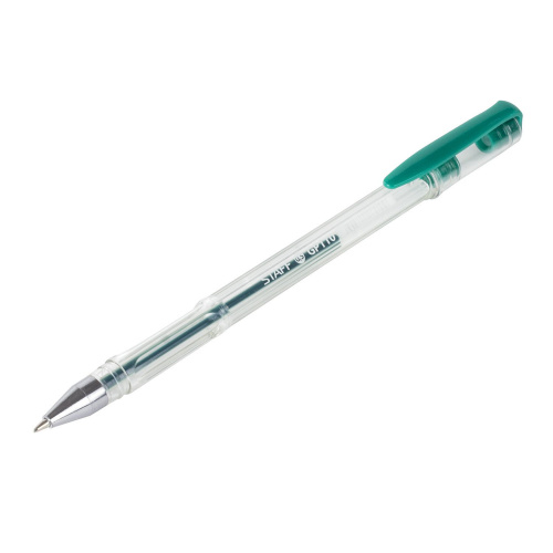 Ручка гелевая STAFF "Basic", зеленая, корпус прозрачный, хромированные детали, линия письма 0,35 мм фото 2
