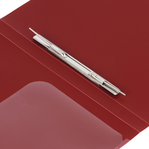Папка с металлич скоросшивателем и внутренним карманом BRAUBERG, темно-красная, до 100 л, 0,6 мм фото 5