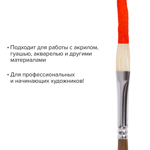 Кисть художественная профессиональная BRAUBERG ART CLASSIC, №8, щетина, плоская, длинная ручка фото 5