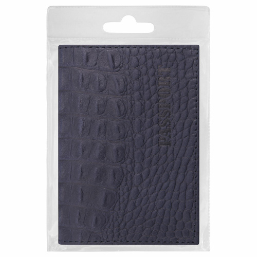 Обложка для паспорта BRAUBERG, натуральная кожа, кайман, темно-синяя фото 3