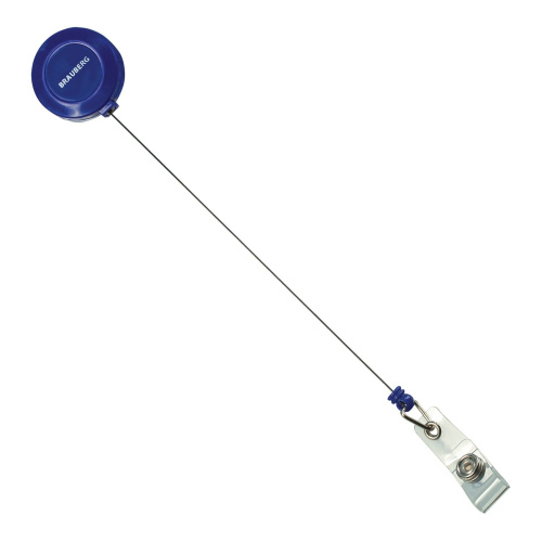 Держатель-рулетка для бейджей BRAUBERG, 70 см, петелька, клип, синий, в блистере фото 3