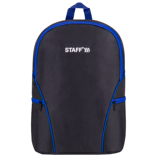 Рюкзак STAFF TRIP, 40x27x15,5 см, универсальный, 2 кармана, черный с синими деталями фото 7