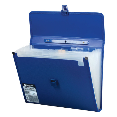 Папка-портфель пластиковая BRAUBERG, А4, 13 отделений, синяя фото 3