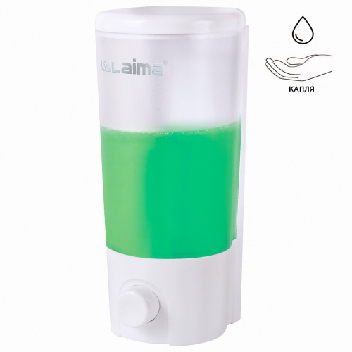 Диспенсер для жидкого мыла LAIMA, 0,38 л, белый (матовый), ABS-пластик, наливной