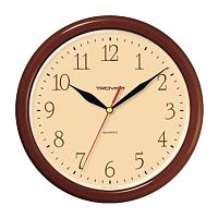 Часы настенные TROYKA, круг, бежевые, 24,5х24,5х3,1 см, коричневая рамка