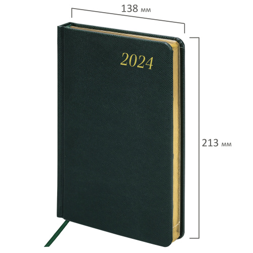 Ежедневник датированный 2024 А5 138x213 мм BRAUBERG "Iguana", под кожу, темно-зеленый, 114852 фото 10