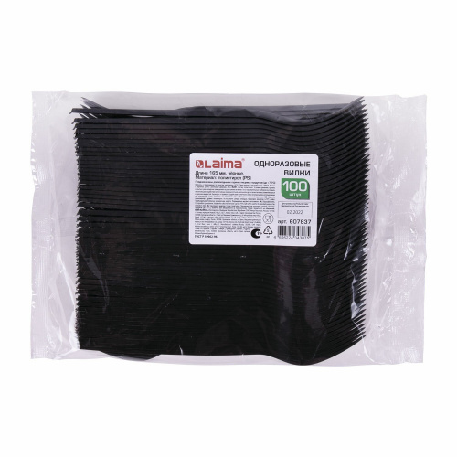 Вилка одноразовая пластиковая LAIMA СТАНДАРТ, 165 мм, 100 шт., черная фото 5