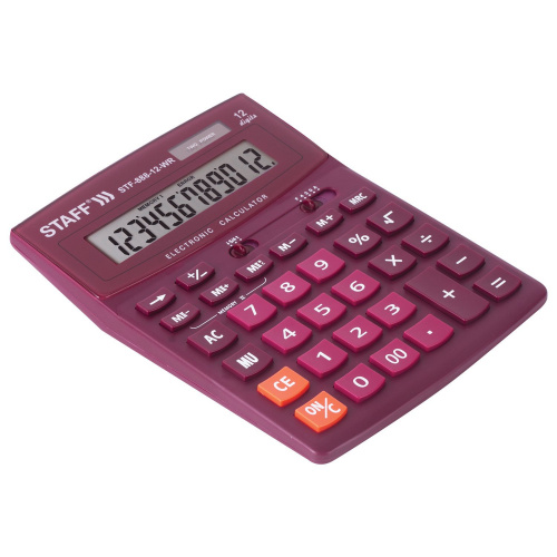 Калькулятор настольный STAFF, 200х150 мм, 12 разрядов, двойное питание, бордовый фото 8