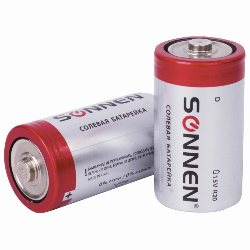Батарейки SONNEN, D, 2 шт., солевые, в пленке фото 2