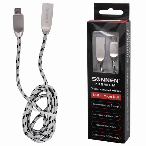 Кабель SONNEN Premium, USB 2.0-micro USB, 1 м, медь, передача данных и быстрая зарядка фото 5