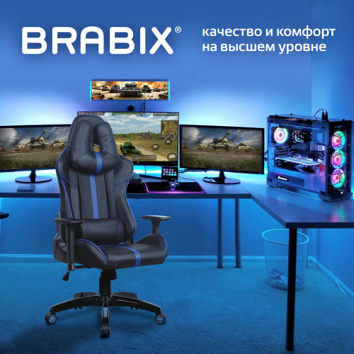 Кресло компьютерное BRABIX "GT Carbon GM-120", две подушки, экокожа, черное/синее фото 9