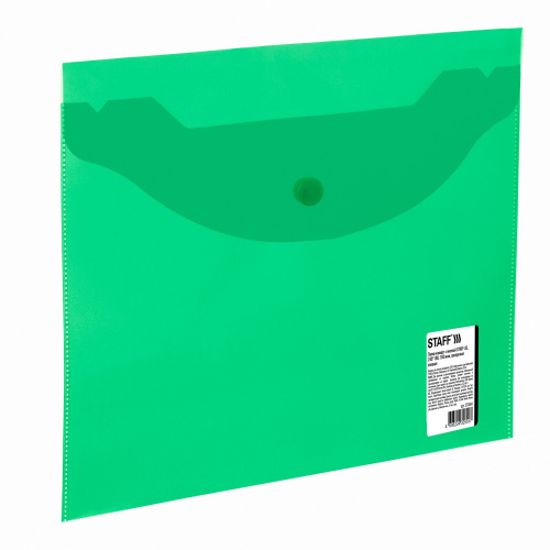 Папка-конверт с кнопкой  STAFF, А5, 0,15 мм, прозрачная, зеленая