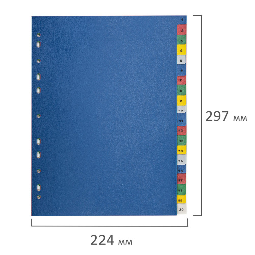Разделитель пластиковый BRAUBERG, А4, 20 листов, цифровой 1-20, оглавление, цветной фото 7