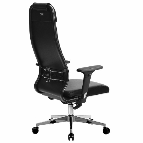 Кресло офисное МЕТТА "К-29-2D" хром, рецик. кожа, сиденье и спинка мягкие, черное фото 3