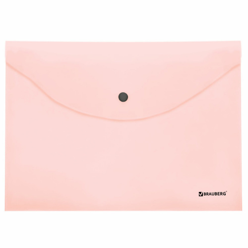 Папка-конверт с кнопкой BRAUBERG "Pastel", А4, до 100 л, непрозрачная цвет, персиковый