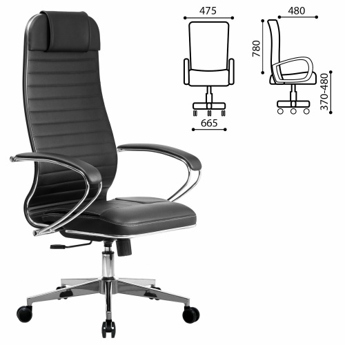 Кресло офисное МЕТТА "К-6" хром, рецик. кожа, сиденье и спинка мягкие, черное фото 3