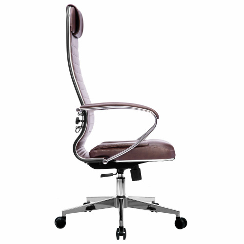 Кресло офисное МЕТТА "К-6" хром, рецик. кожа, сиденье и спинка мягкие, темно-коричневое фото 5