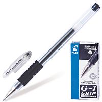 Ручка гелевая с грипом PILOT "G-1 Grip", корпус прозрачный, узел 0,5 мм, линия письма 0,3 мм, черная