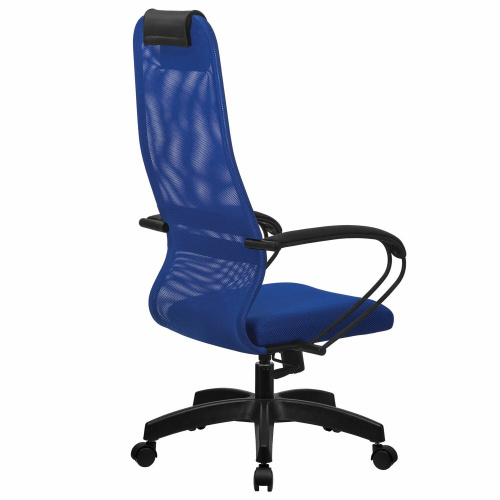 Кресло офисное МЕТТА "SU-B-8" пластик, ткань-сетка, сиденье мягкое, синее фото 4