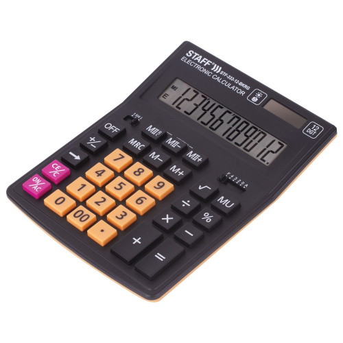 Калькулятор настольный STAFF, 200x154 мм, 12 разрядов, черно-оранжевый фото 3