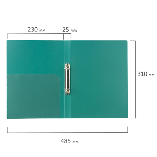 Папка на 2 кольцах BRAUBERG "Стандарт", 25 мм, до 170 листов, 0,8 мм, зеленая фото 2