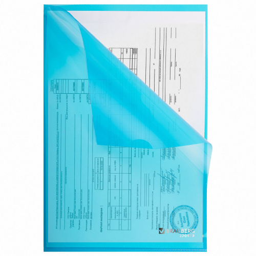 Папка-уголок плотная BRAUBERG SUPER, 0,18 мм, синяя фото 2