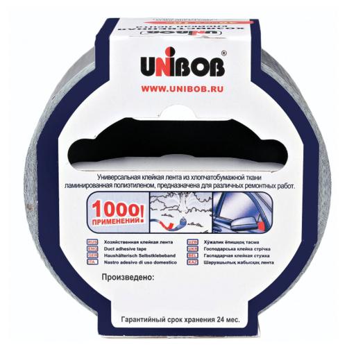 Клейкая лента UNIBOB 48 мм х 10 м, универсальная, хозяйственная, тканевая основа