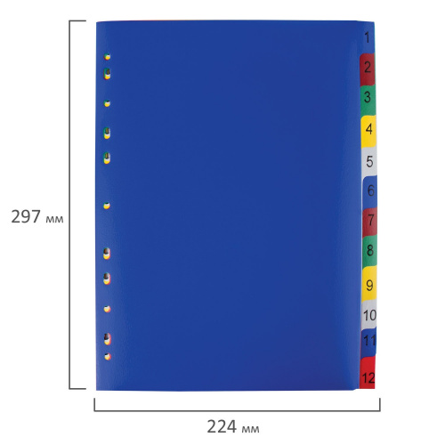 Разделитель пластиковый ОФИСМАГ, А4, 12 листов, цифровой 1-12, оглавление, цветной фото 6