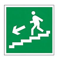 Знак эвакуационный ФОЛИАНТ "Направление к эвакуационному выходу по лестнице НАЛЕВО вниз", 200х200 мм
