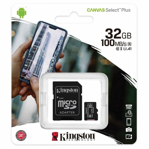 Карта памяти KINGSTON Canvas Select Plus, microSDHC 32 GB, UHS-I U1, 100 Мб/с, адаптер фото 3