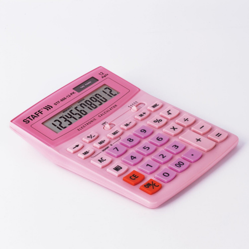 Калькулятор настольный STAFF, 200х150 мм, 12 разрядов, двойное питание, розовый фото 5