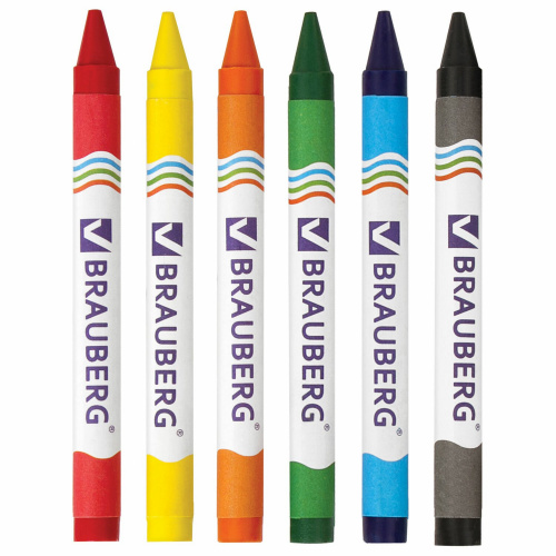 Восковые карандаши BRAUBERG, 6 цветов фото 2