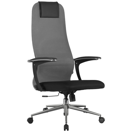 Кресло офисное BRABIX PREMIUM "Ultimate EX-801" хром, плотная двойная сетка Х2, черное/серое, 532918 фото 2