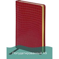Ежедневник полудатированный BRAUBERG, А5, 148х218 мм, под кожу, 192 л., красный