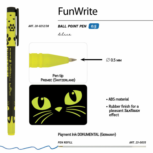 Ручка шариковая BRUNO VISCONTI "FunWrite" "Черный кот", линия письма 0,3 мм, синяя фото 3