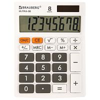 Калькулятор настольный BRAUBERG, 154x115 мм, 8 разрядов, двойное питание, белый