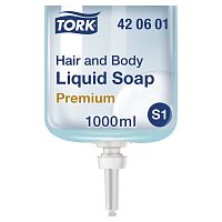 Картридж с жидким мылом-гелем для тела и волос одноразовый TORK Premium, 1 л
