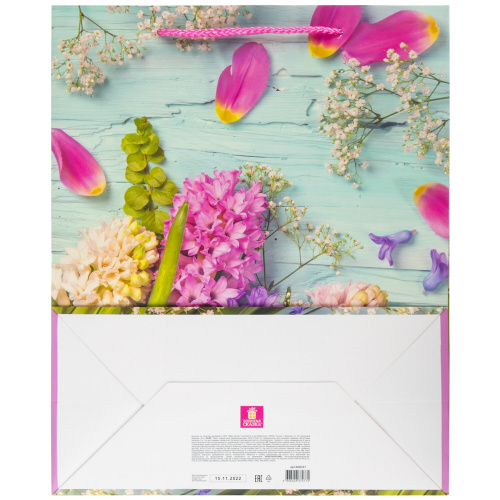 Пакет подарочный 26,5x12,7x33 см ЗОЛОТАЯ СКАЗКА "Spring Flowers", глиттер, розовый с голубым фото 3