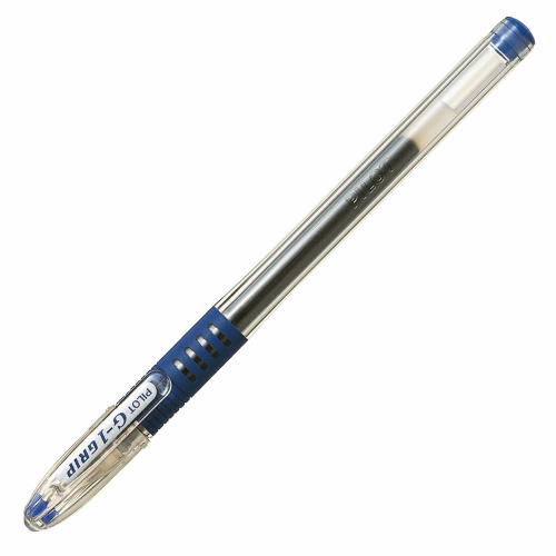 Ручка гелевая с грипом PILOT "G-1 Grip", корпус прозрачный, узел 0,5 мм, линия письма 0,3 мм, синяя фото 2